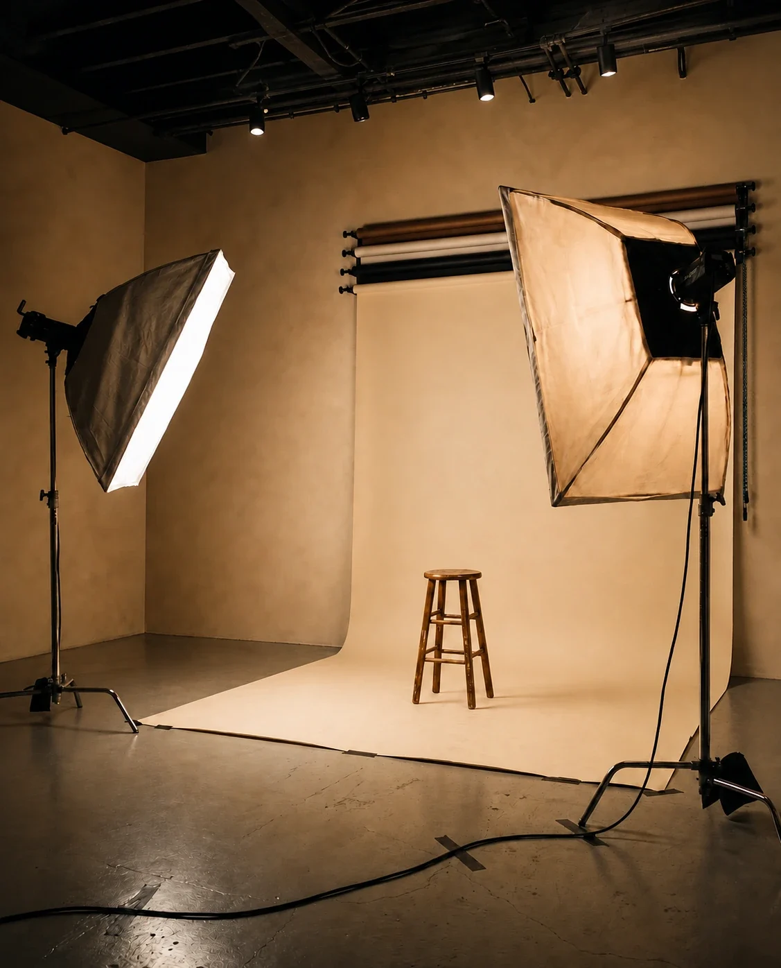 A portrait setup from a Create in Subic pop-up day, showing a simple backdrop and photographic lighting prepared for a session.