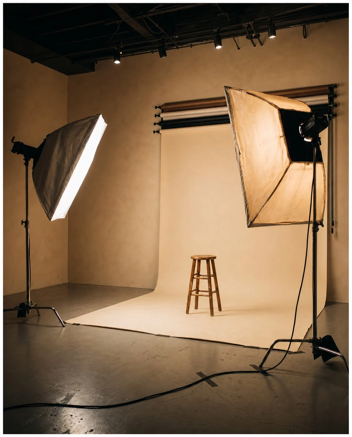 A portrait setup from a Create in Subic pop-up day, showing a simple backdrop and photographic lighting prepared for a session.